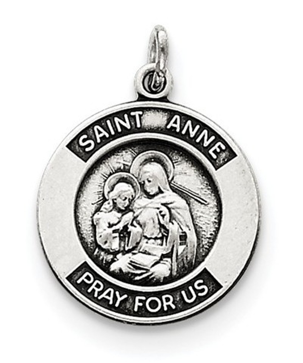 Sterling Silver Antiqued Saint Anne Medal (26X21MM)
