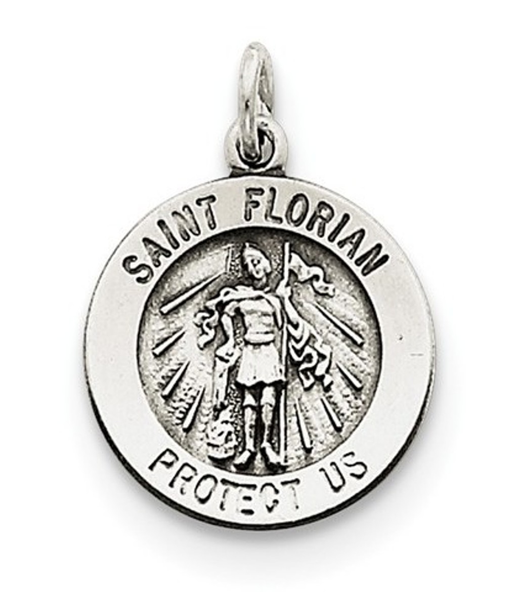 Sterling Silver Antiqued St. Florian Medal (22X15MM)
