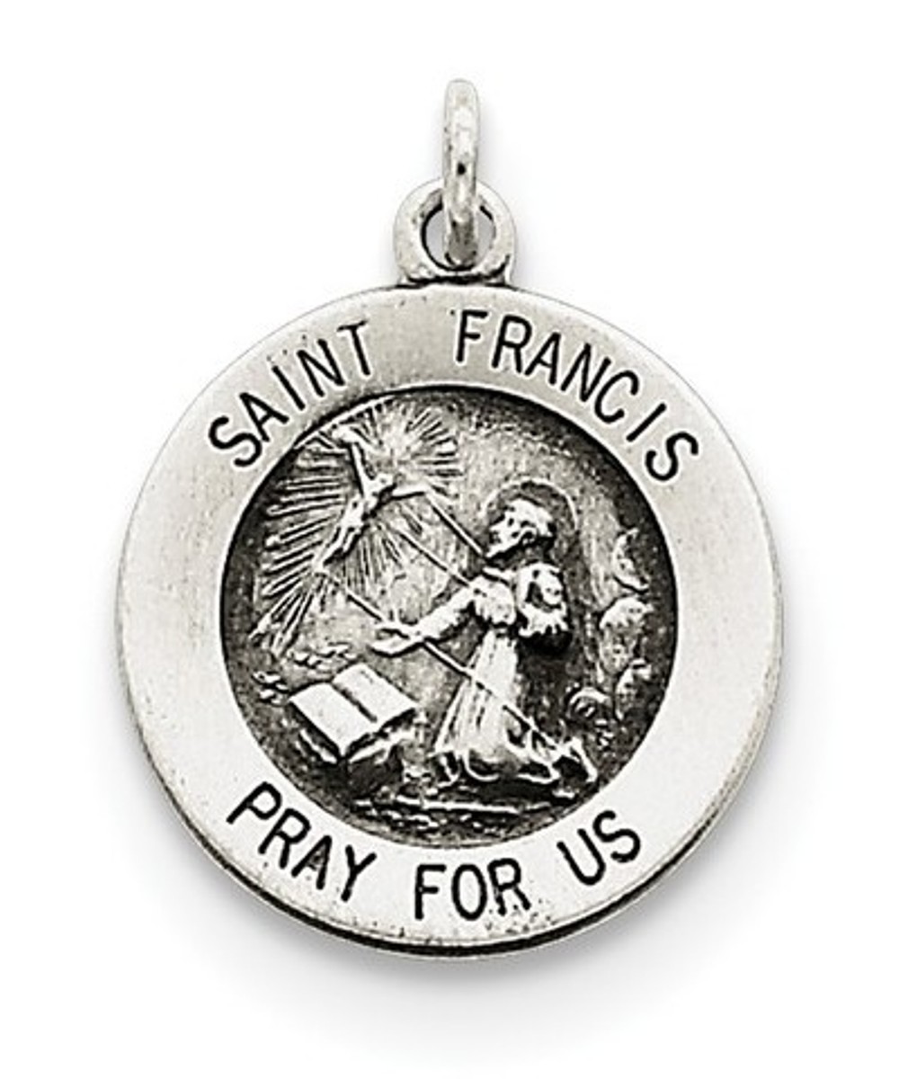 Sterling Silver Antiqued Saint Francis Medal (22X16MM)
