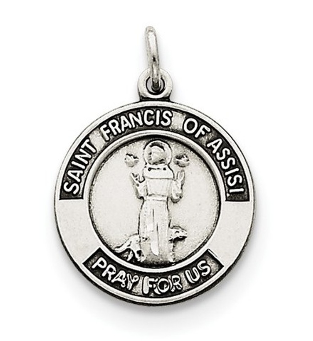 Sterling Silver Antiqued Saint Francis of Assisi Medal