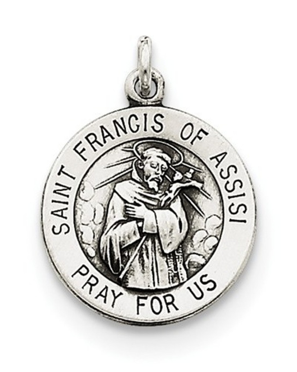 Sterling Silver Antiqued Saint Francis Of Assisi Medal (20X16 MM)