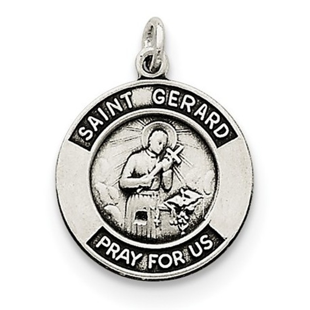 Sterling Silver Antiqued St. Gerard Medal Pendant