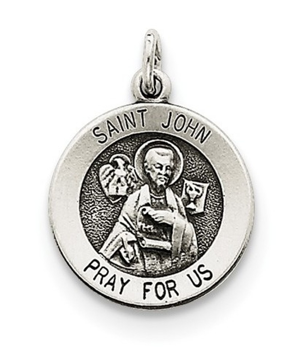 Sterling Silver Antiqued St. John Medal (22X16MM)