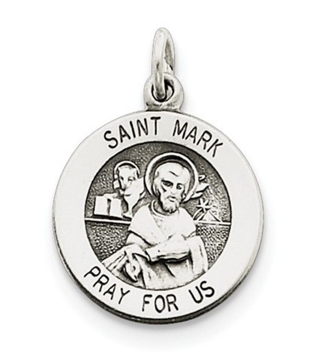 Sterling Silver Antiqued St. Mark Medal (20X15MM)
