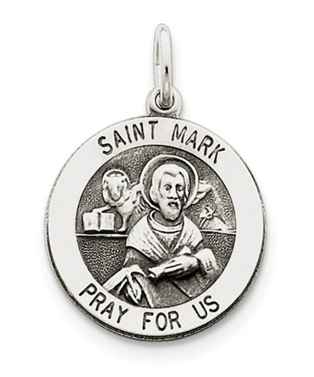 Sterling Silver Antiqued Saint Mark Medal (25X20MM) 