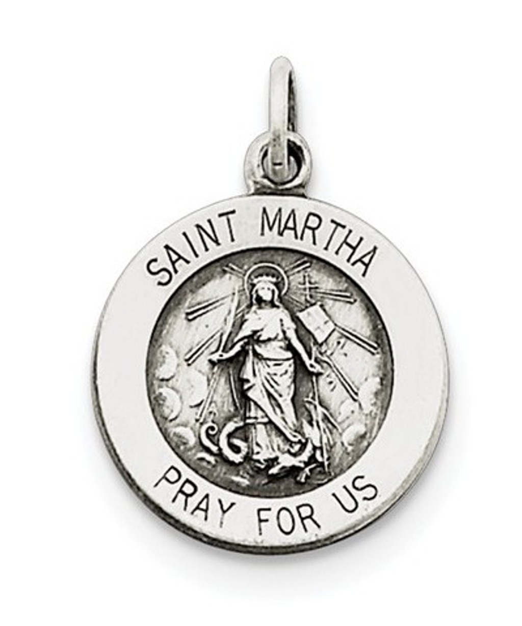 Sterling Silver Antiqued Saint Martha Medal (21X15MM)