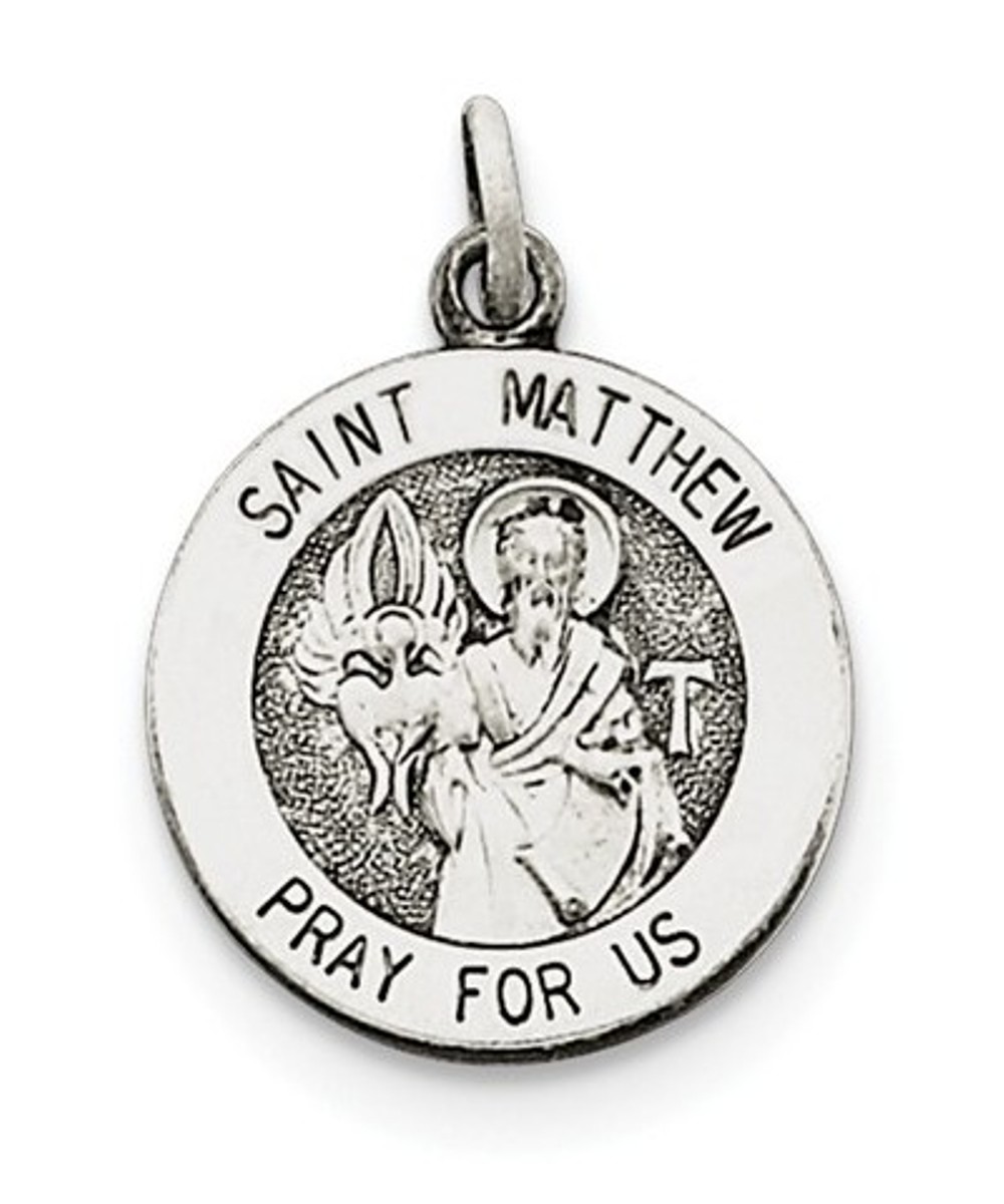 Sterling Silver Antiqued Saint Matthew Medal (20X15MM)
