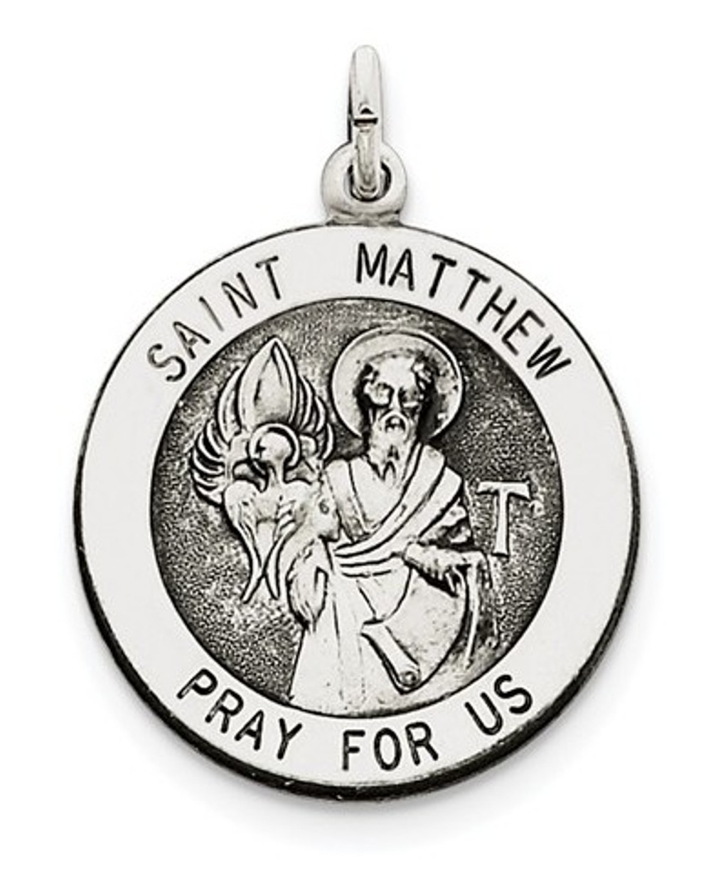 Sterling Silver Antiqued St.Matthew Medal (31X21MM)