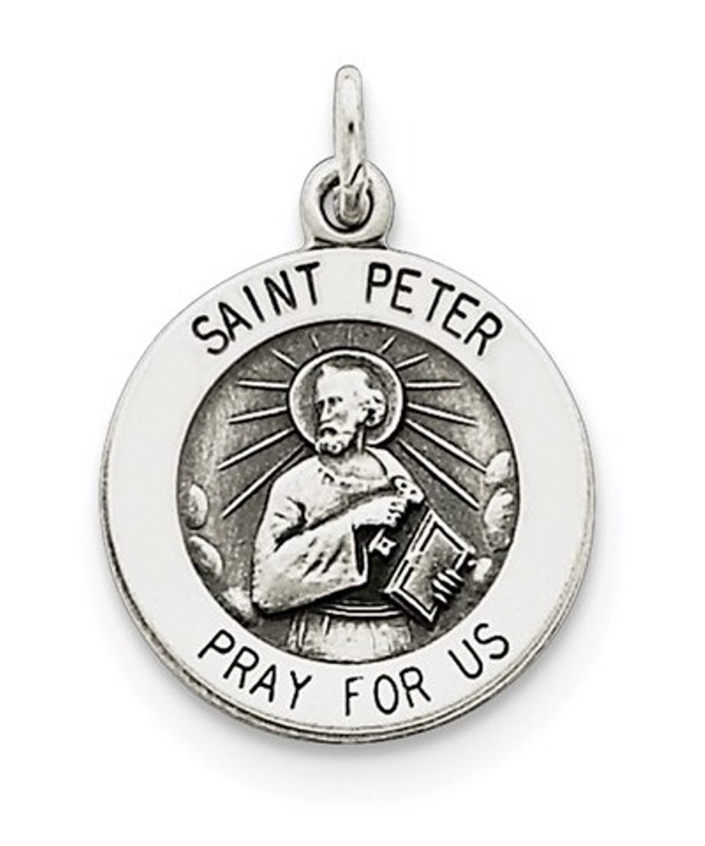 Sterling Silver Antiqued Saint Peter Medal (20X15MM)