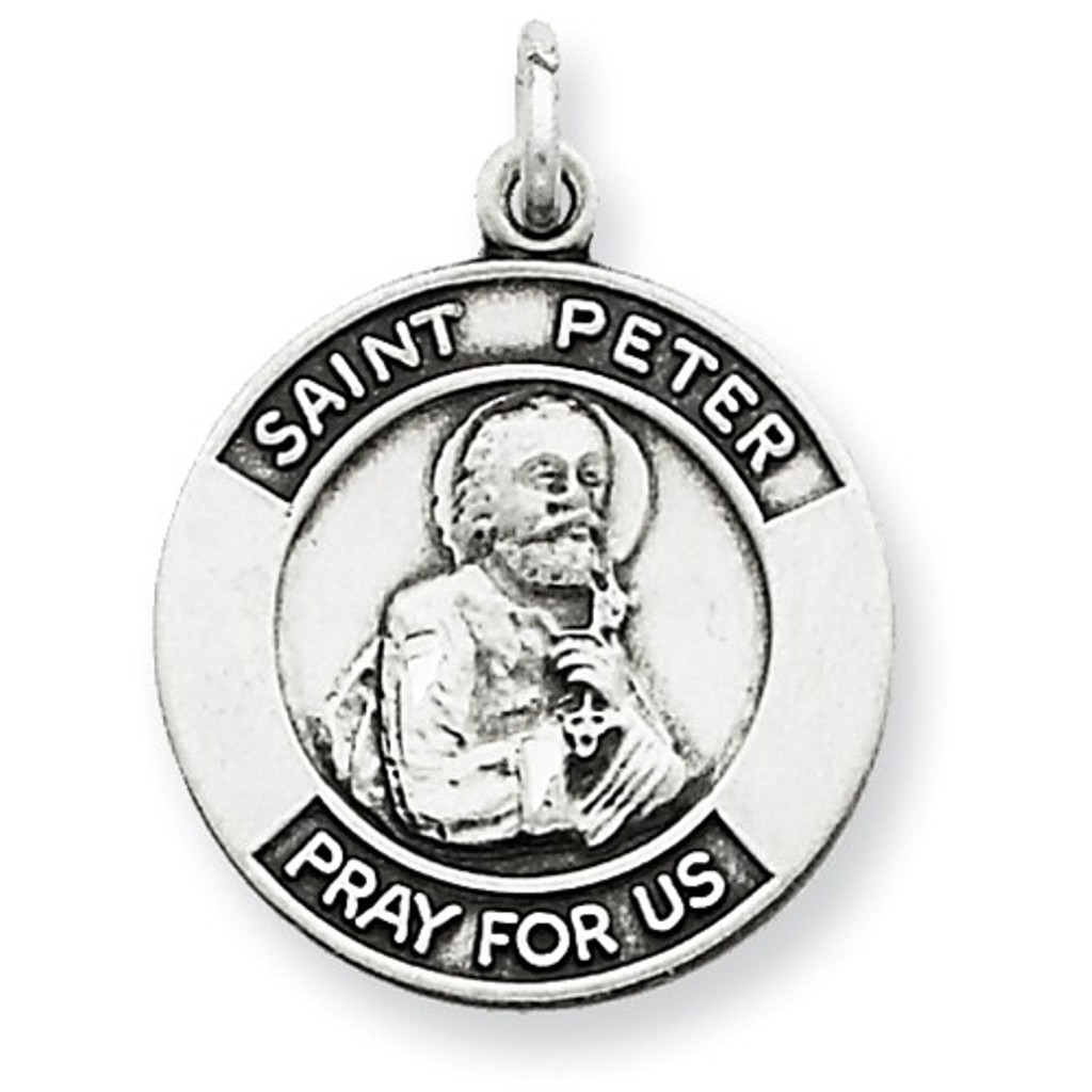 Sterling Silver Antiqued Saint Peter Medal