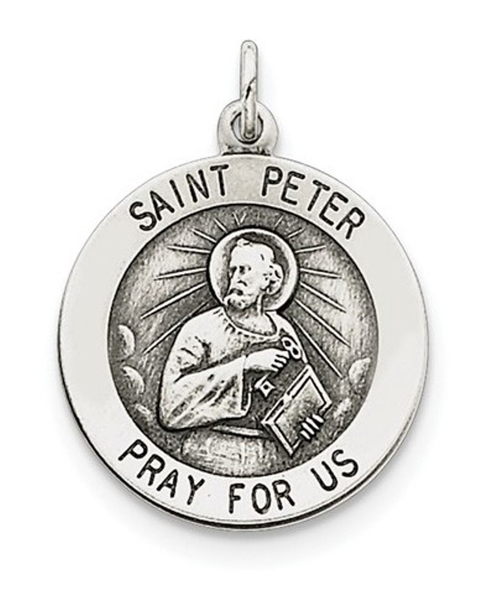 Sterling Silver Antiqued Saint Peter Medal (25X20MM)
 