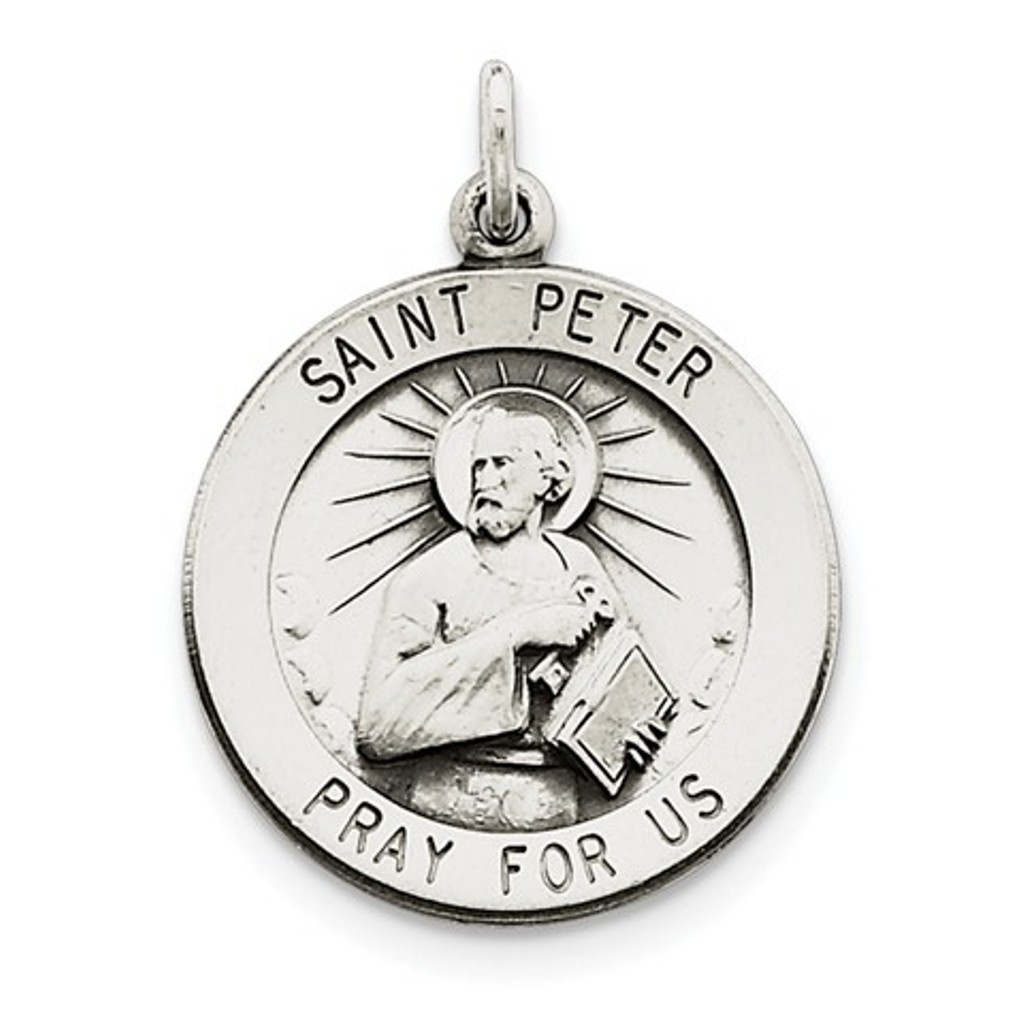 Sterling Silver Antiqued Saint Peter Medal