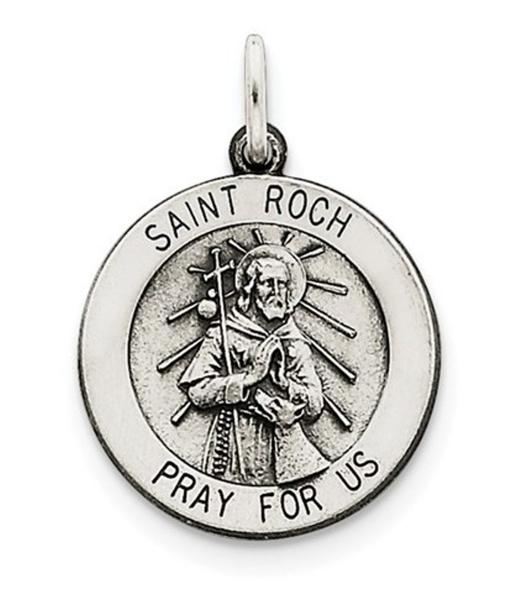 Sterling Silver Antiqued St. Roch Medal (26X21MM)
