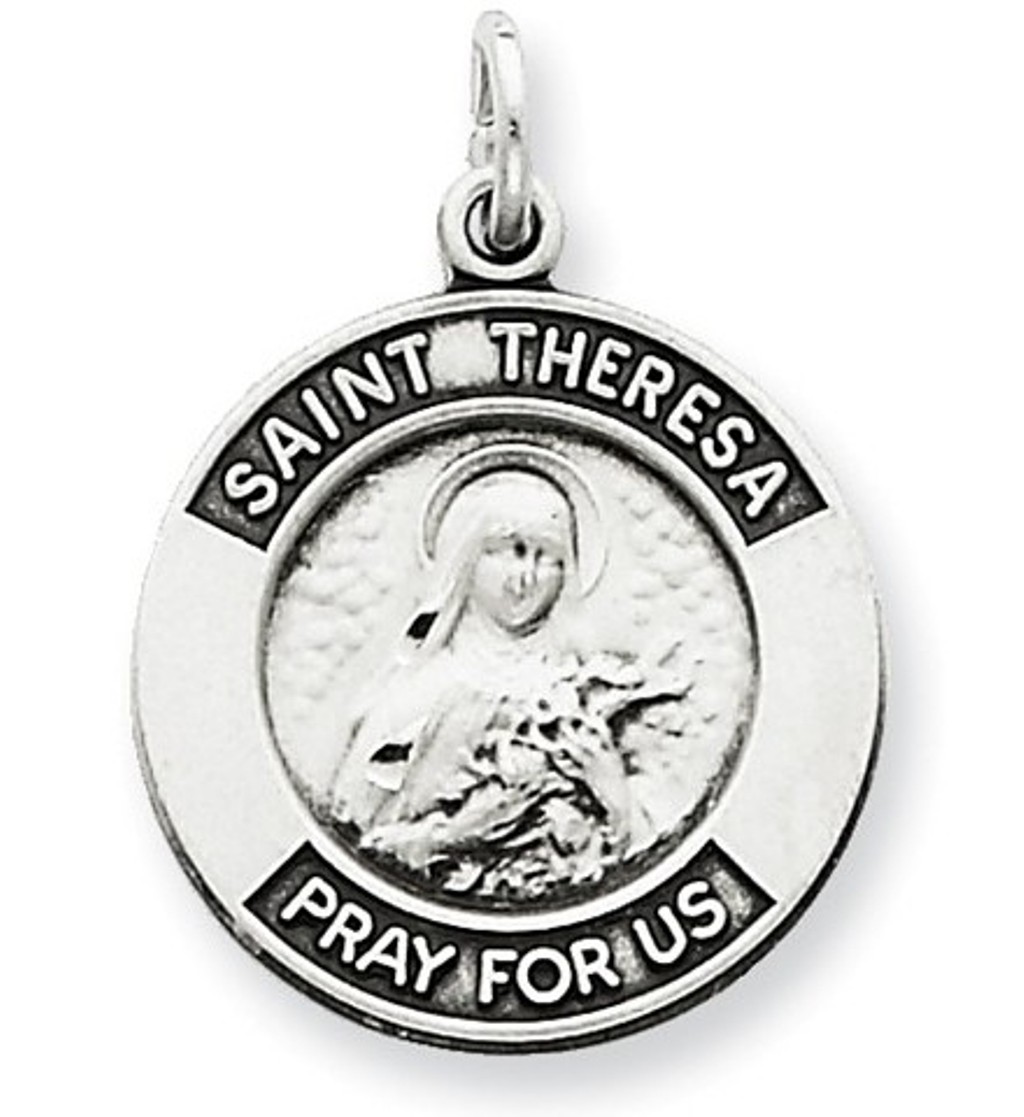 Sterling Silver Antiqued Saint Theresa Medal