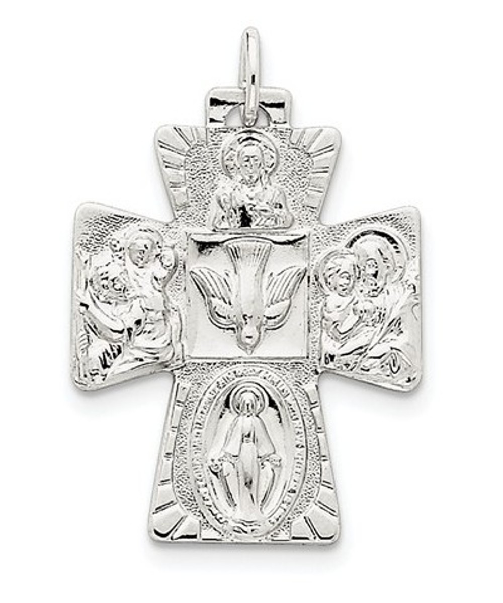 Sterling Silver 4-Way Cross Medal (35X22MM)