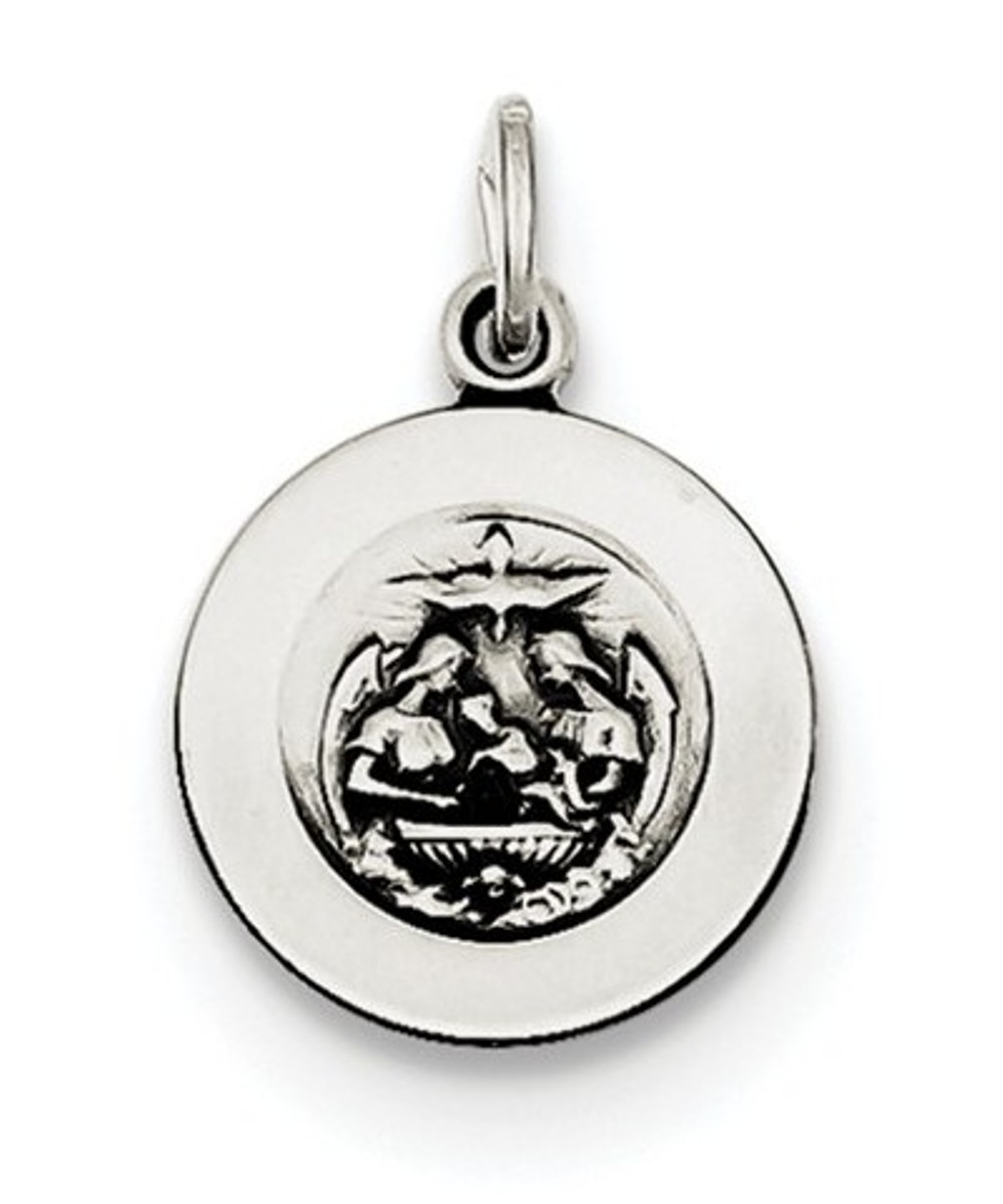 Sterling Silver Antiqued Baptismal Medal (17X12MM)
 