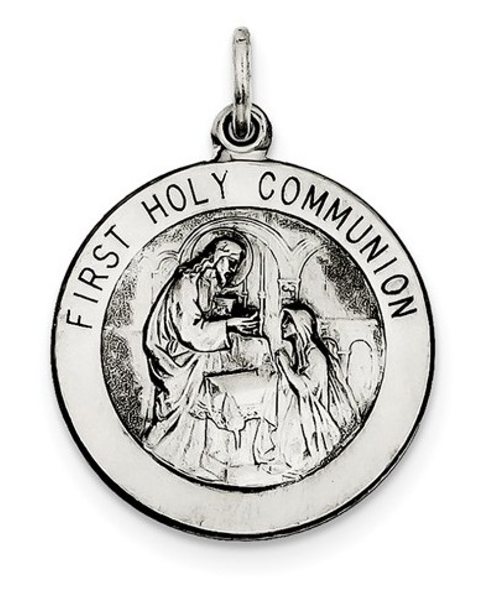 Sterling Silver Antiqued First Holy Communion Medal (30X22MM)
