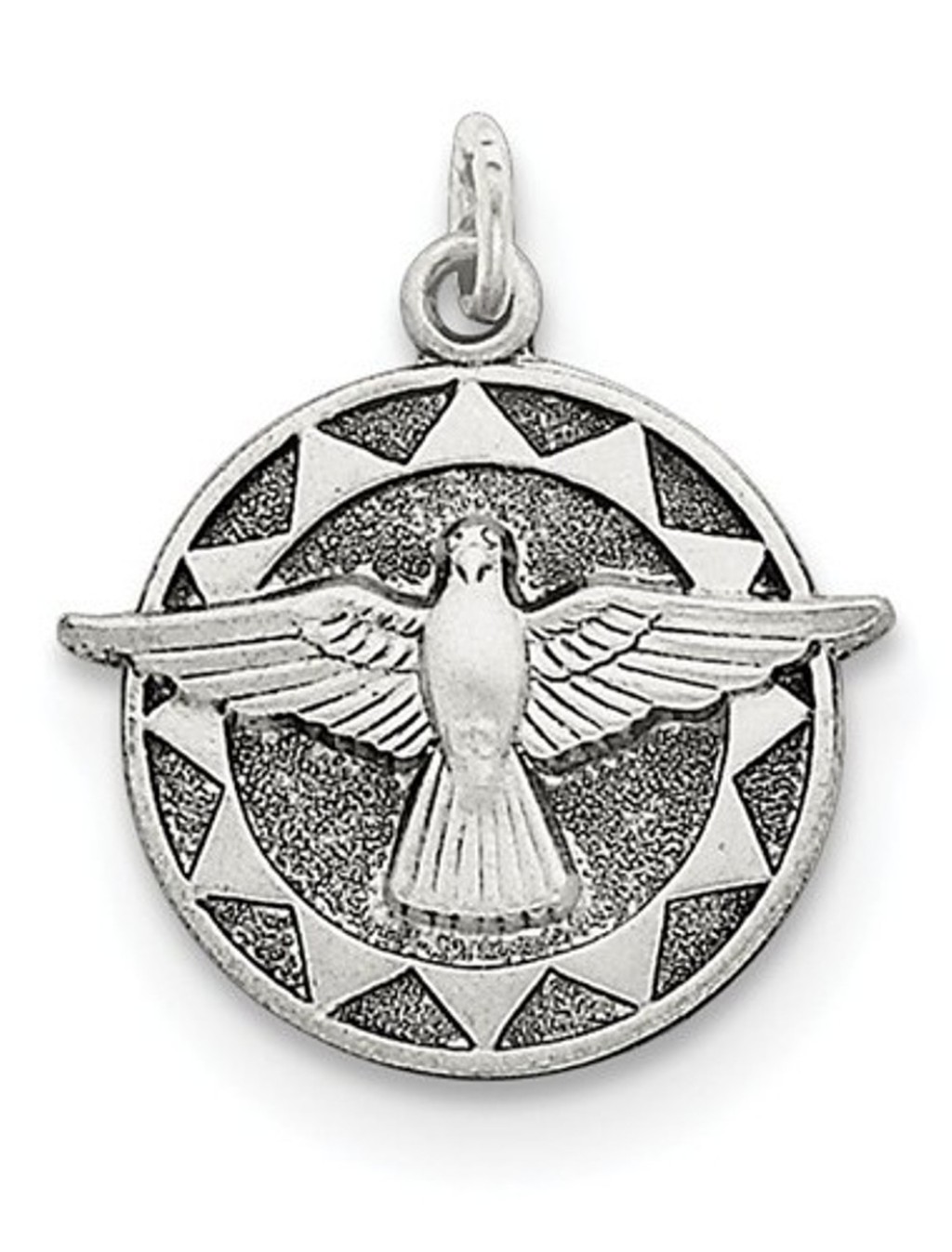 Sterling Silver Antiqued Holy Spirit Dove Medal (18X19MM)