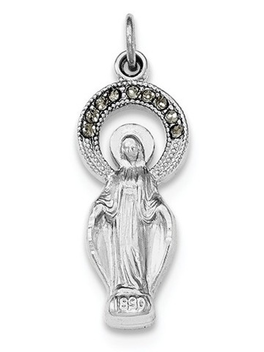 Rhodium-Plated Sterling Silver Miraculous Medal Pendant 