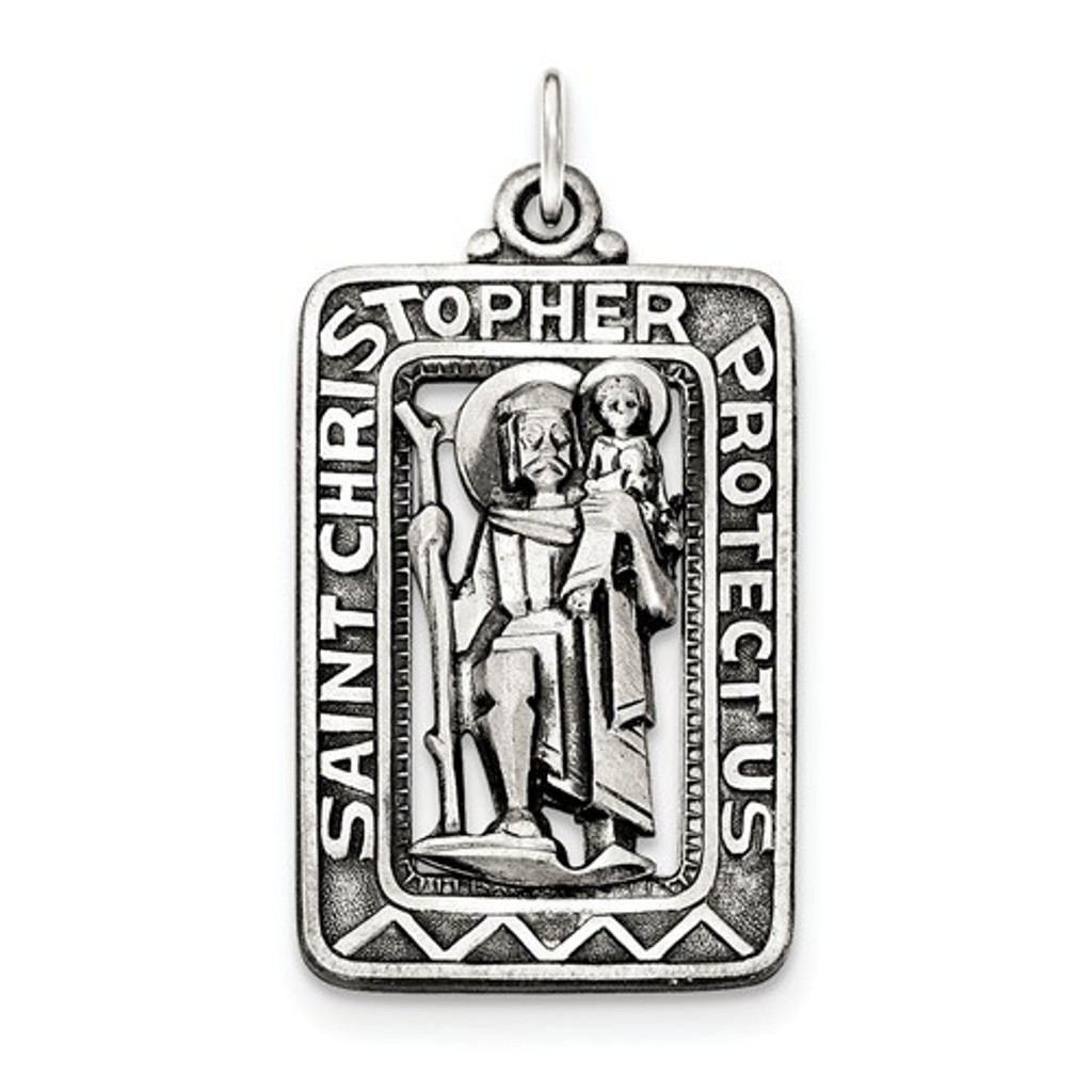 Sterling Silver Antiqued And Brushed St. Christopher Medal 