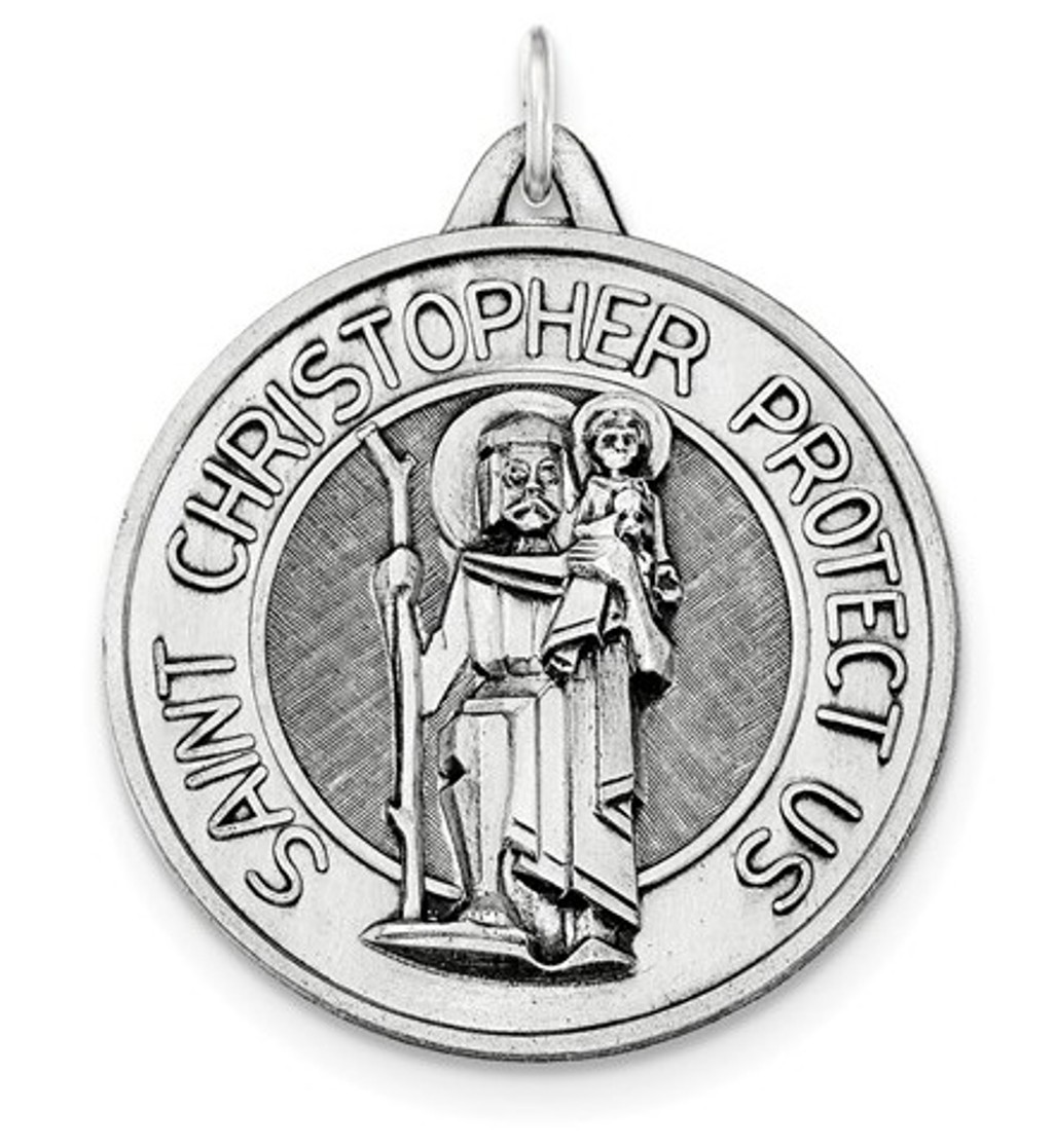 Sterling Silver Antiqued and Brushed St. Christopher Medal