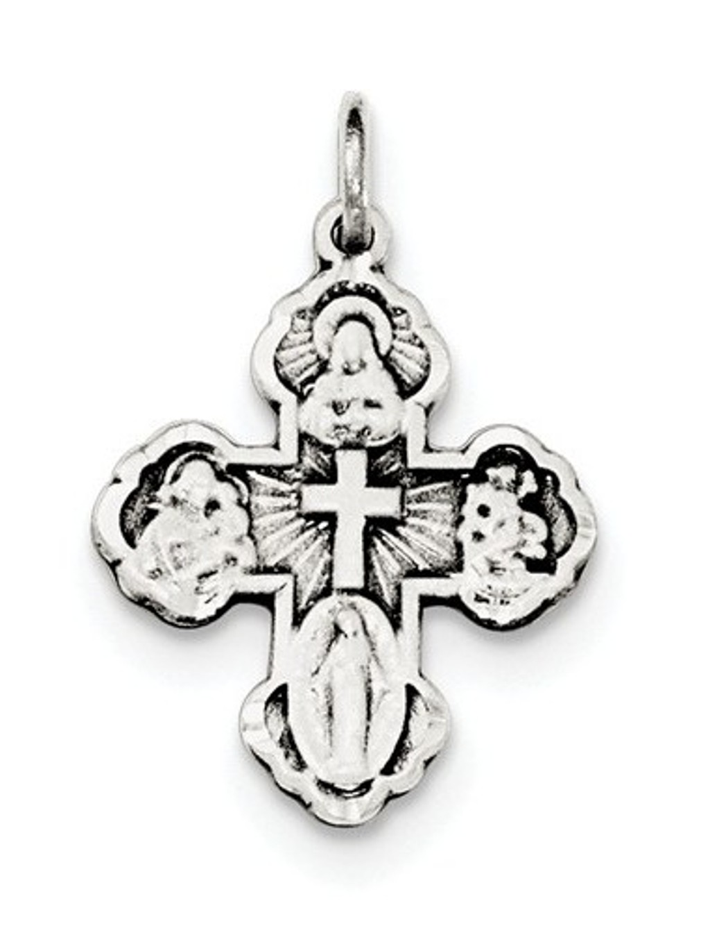 Sterling Silver Antiqued Mini 4-Way Cross Medal Pendant 