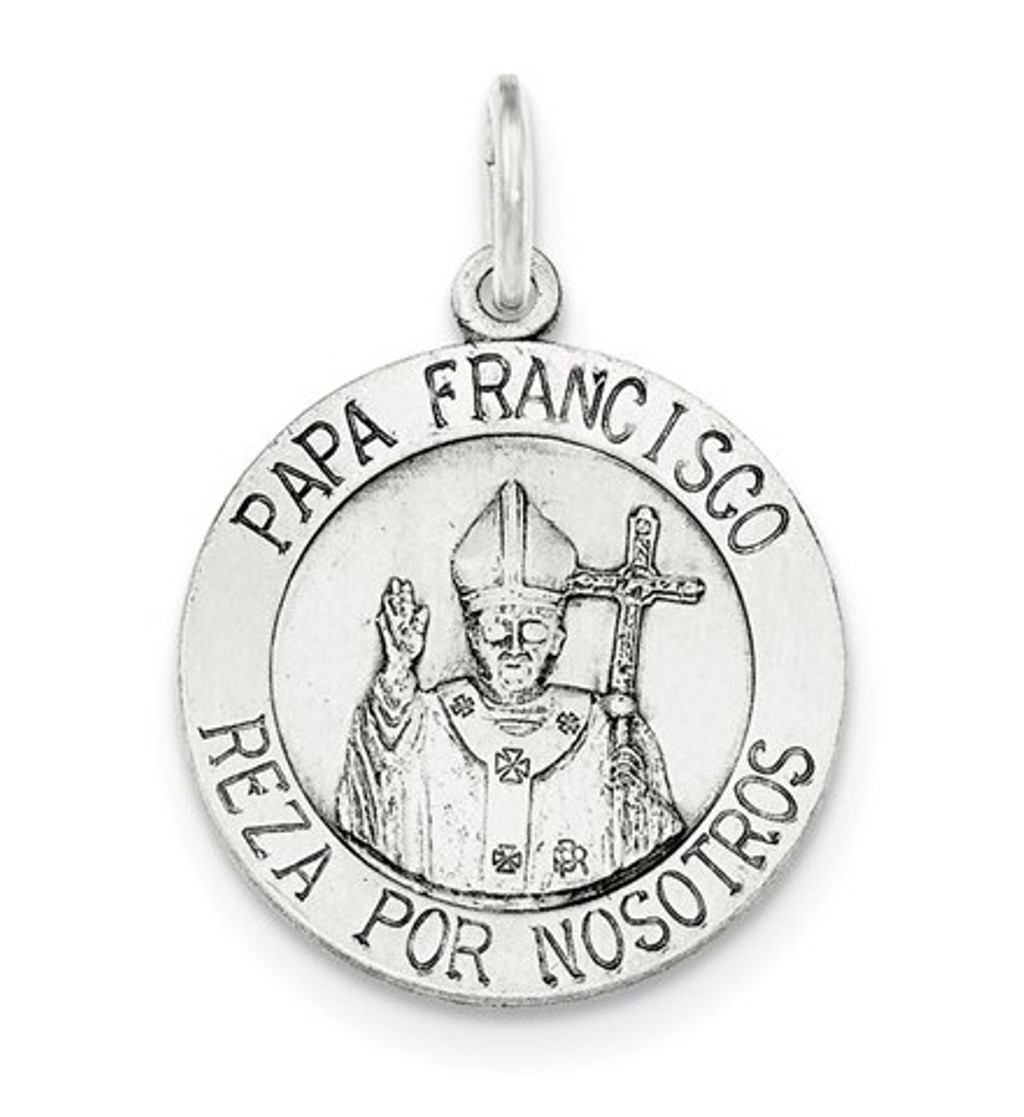 Sterling Silver Antiqued and Brushed Papa Francisco Medal