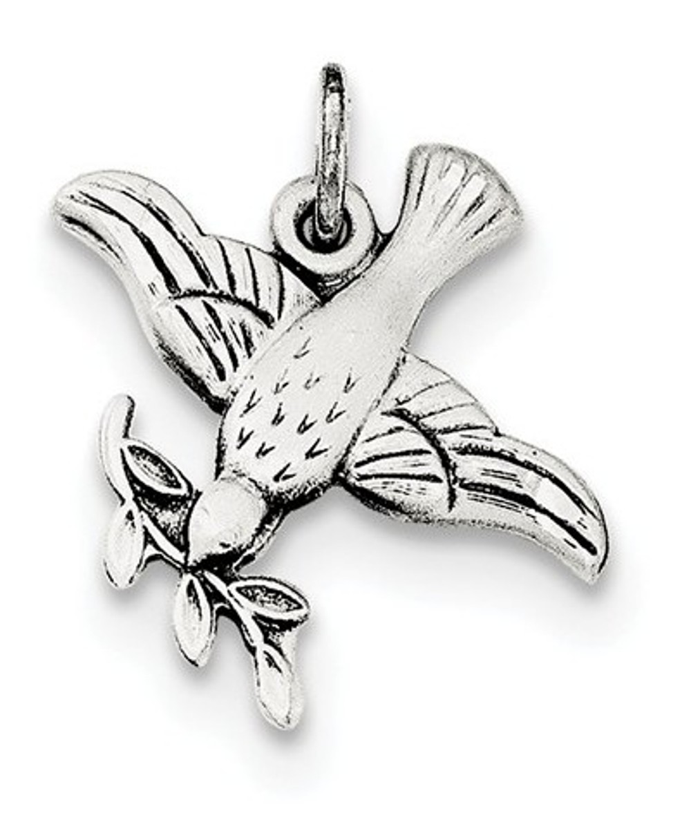 Antiqued Dove Medal Sterling Silver Pendant 