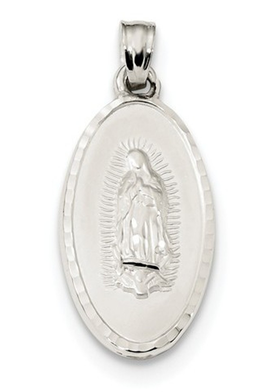 Sterling Silver Mary Medal Reversible Pendant (25.5X13MM)