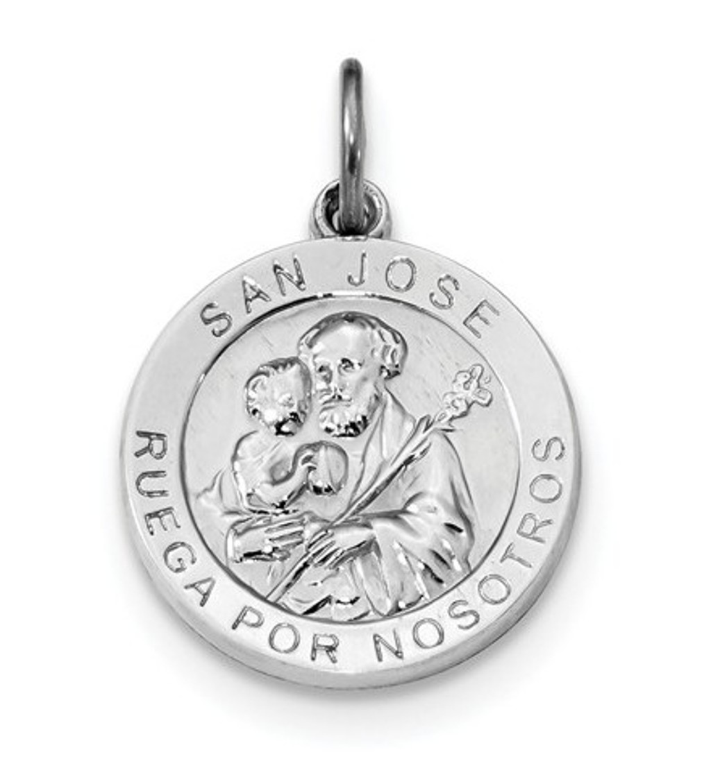 Sterling Silver Rhodium-plated Spanish St. Joseph Medal Pendant