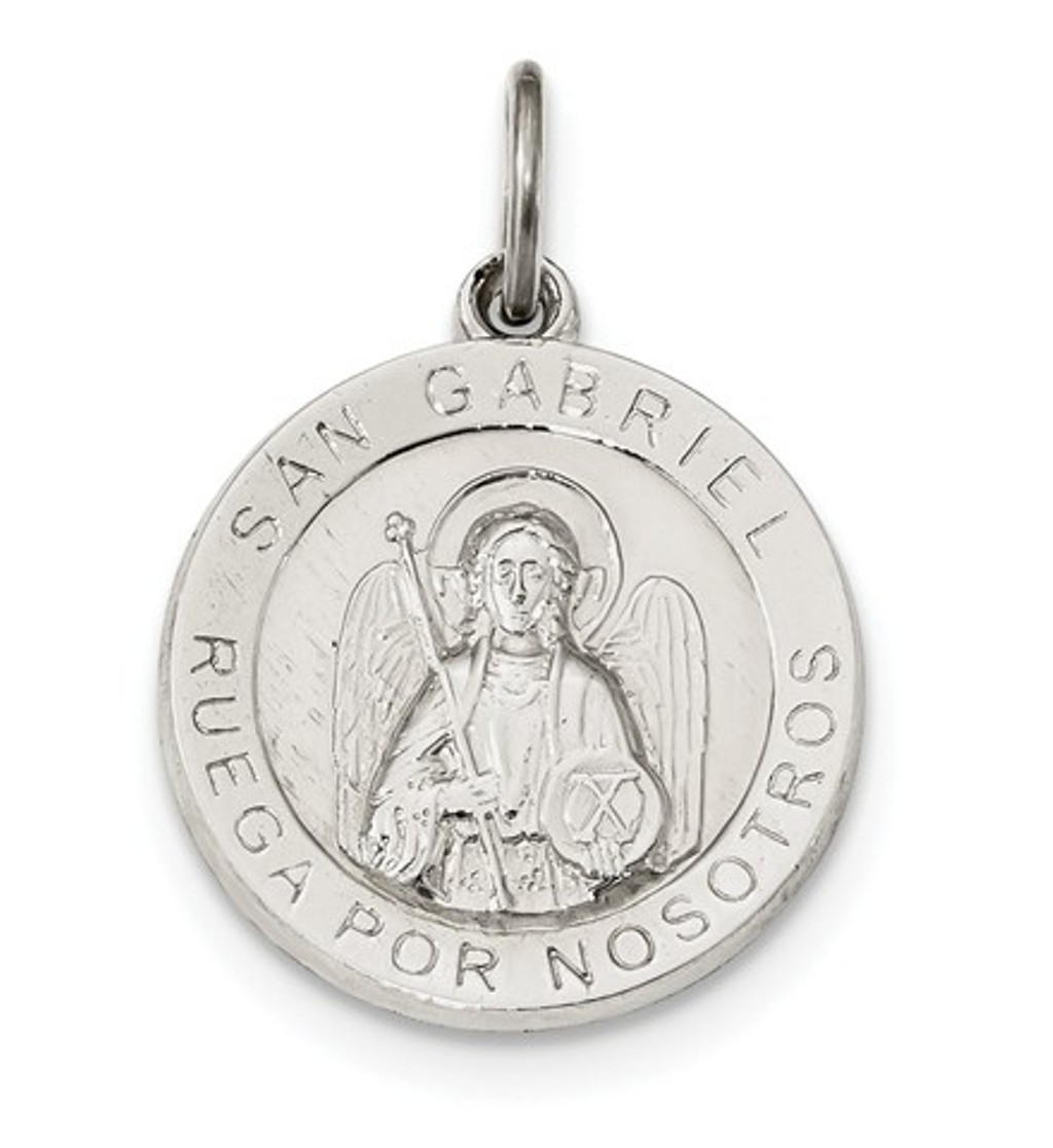 Sterling Silver Rhodium-plated Spainsh St. Gabriel Medal Pendant