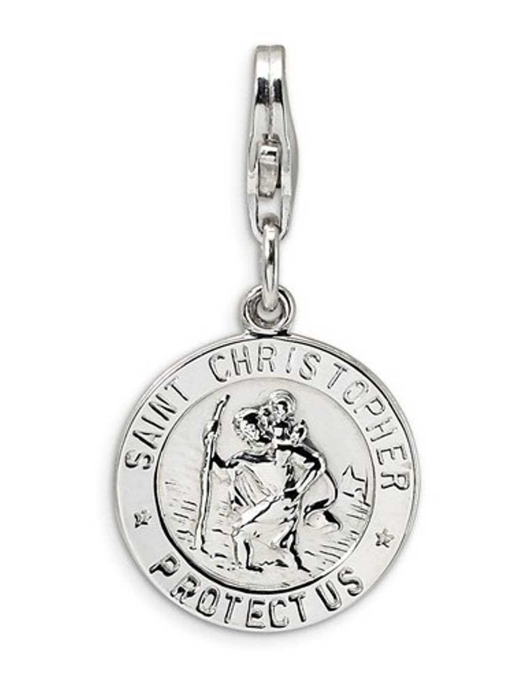 Rhodium-Plated Sterling Silver St. Christopher Medal With Lobster Clasp Charm Pendant (37X14 MM)