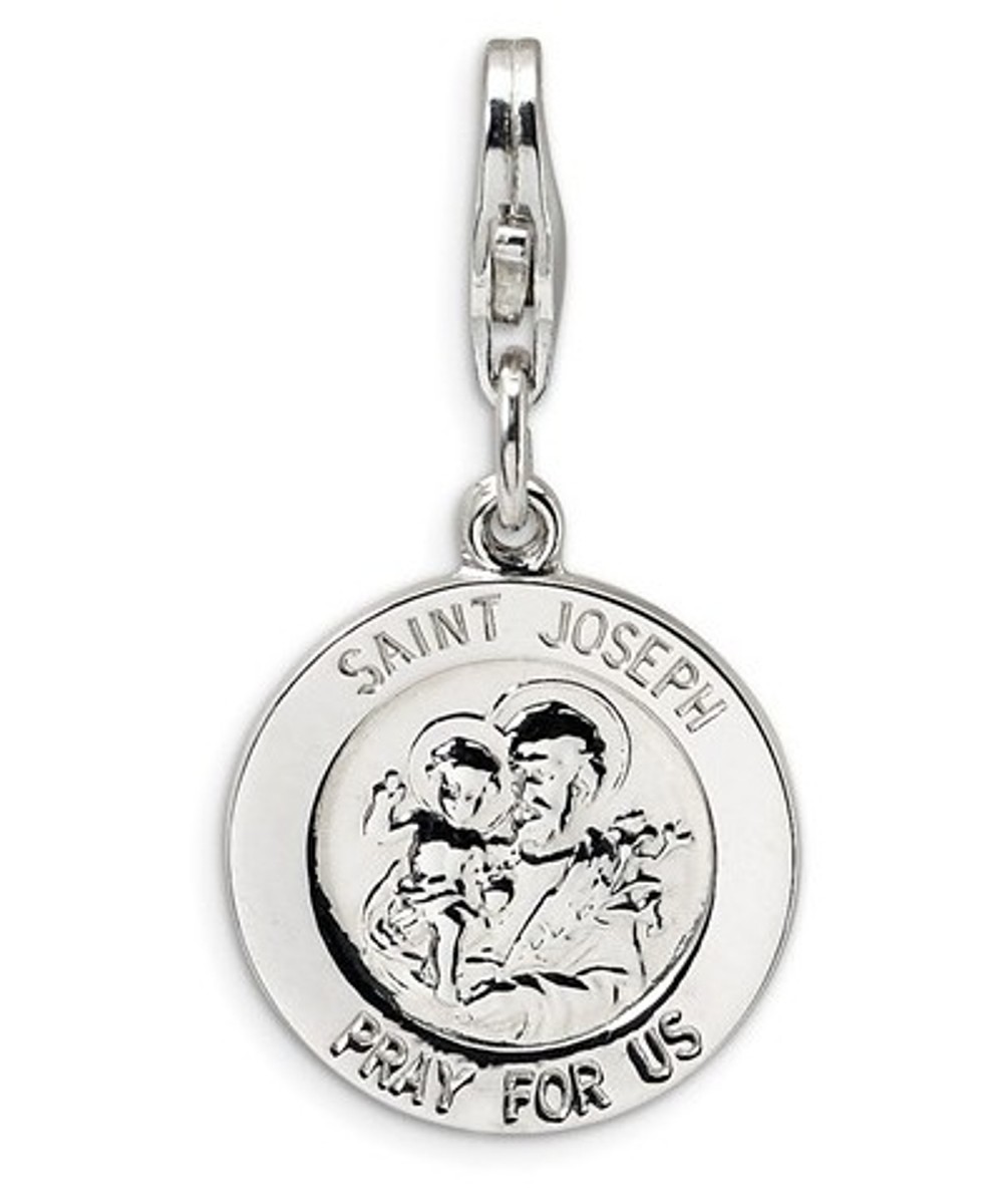 Sterling Silver Saint Joseph Medal With Lobster Clasp Charm(9X3MM)