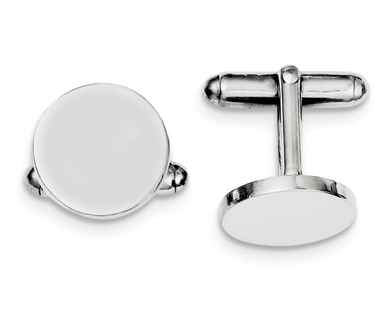 Rhodium-Plated Sterling Silver Italian Round Cufflinks