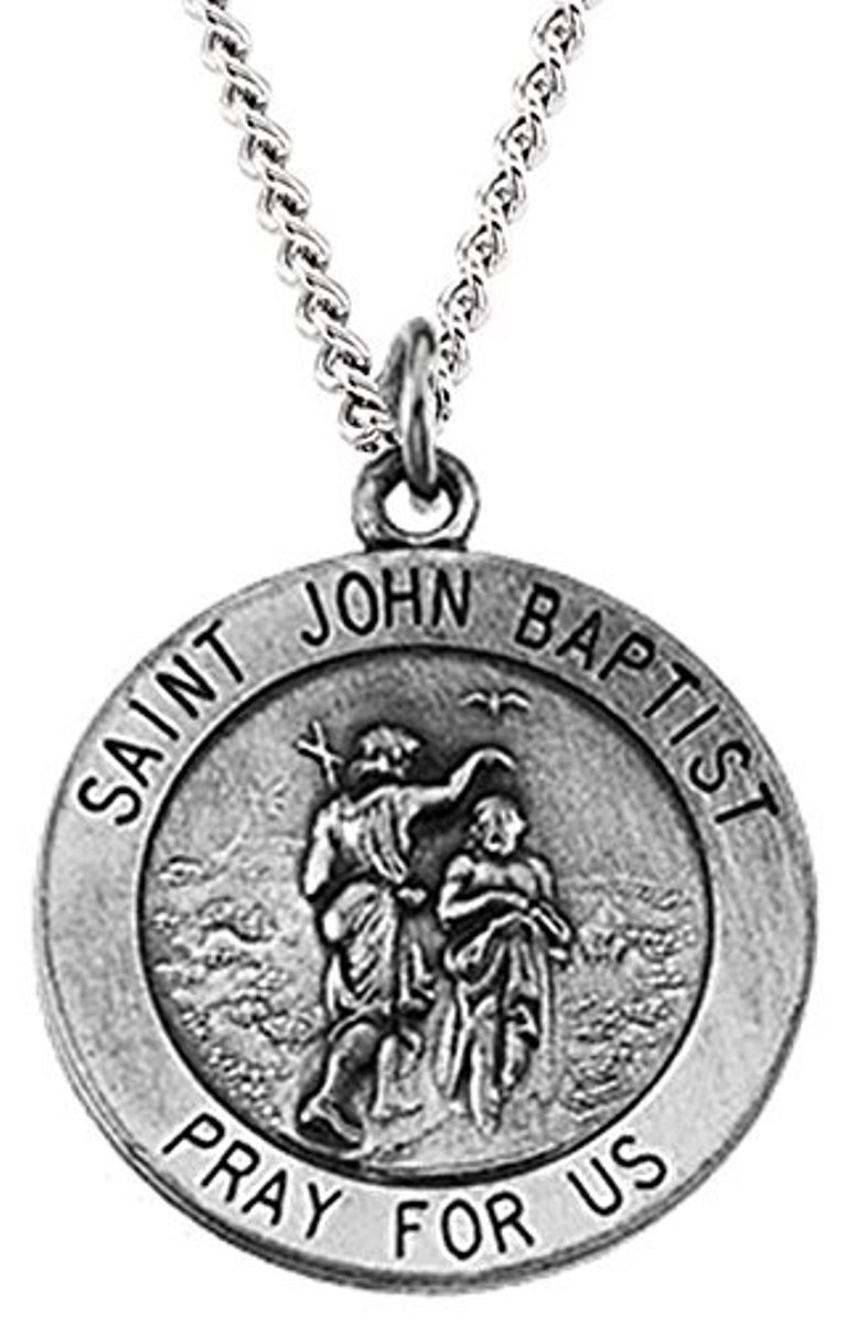 Sterling Silver Round St. John the Baptist Medal Necklace, 18 inches 18.25 MM R16312_1000MP.