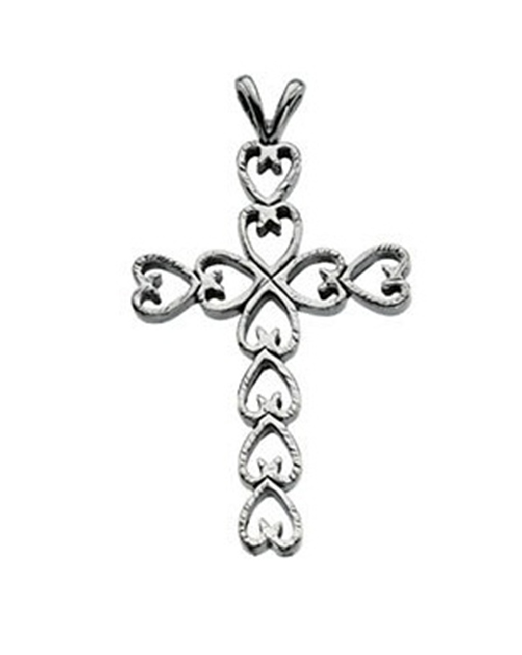  
Heart Design Cross Pendant, Rhodium-Plated 14k White Gold