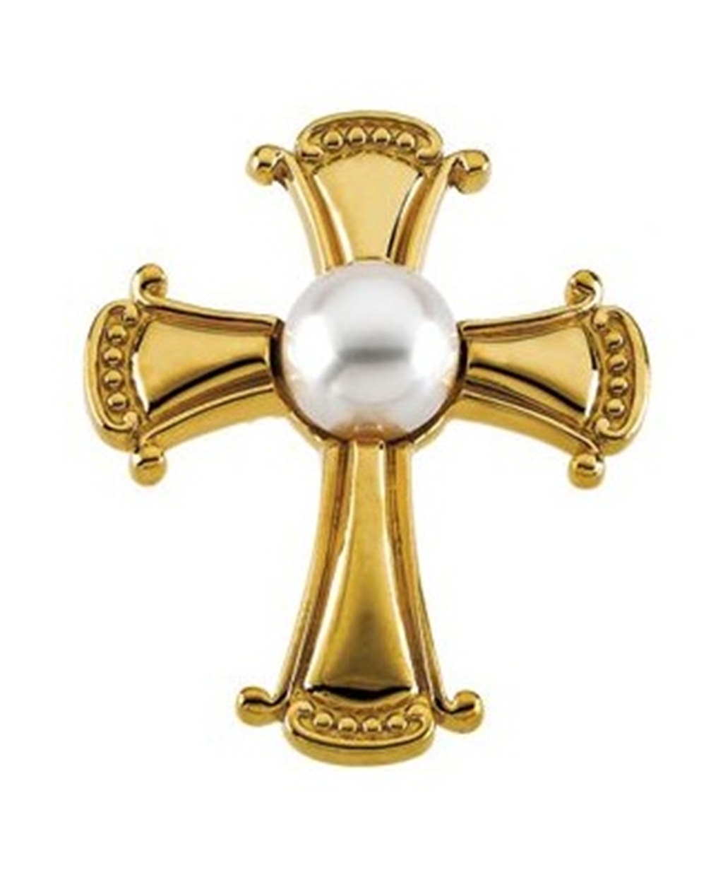  
Pearl Cross Pendant, 14k Yellow Gold