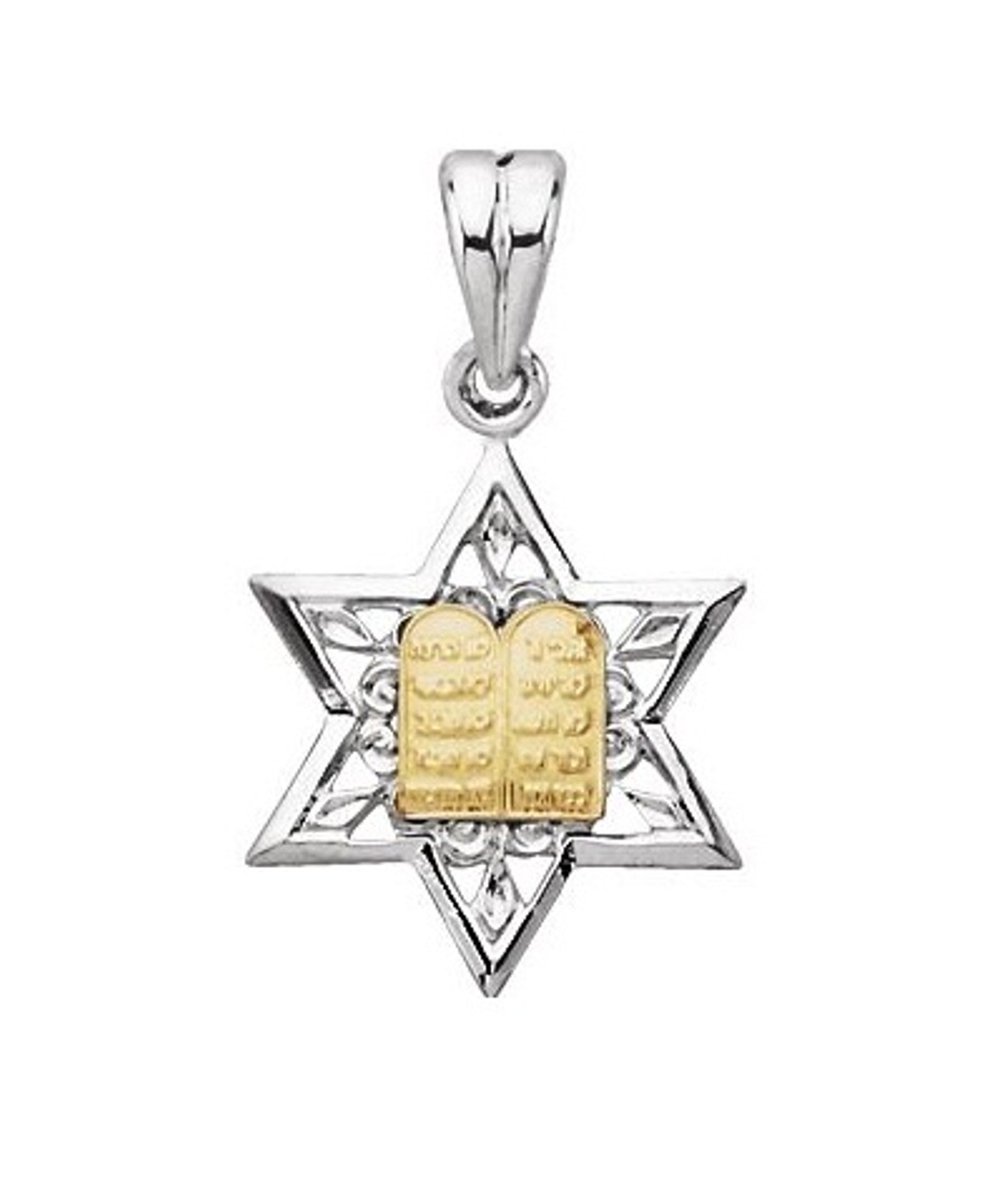 Star of David Pendant, Sterling Silver & 14K Yellow Gold