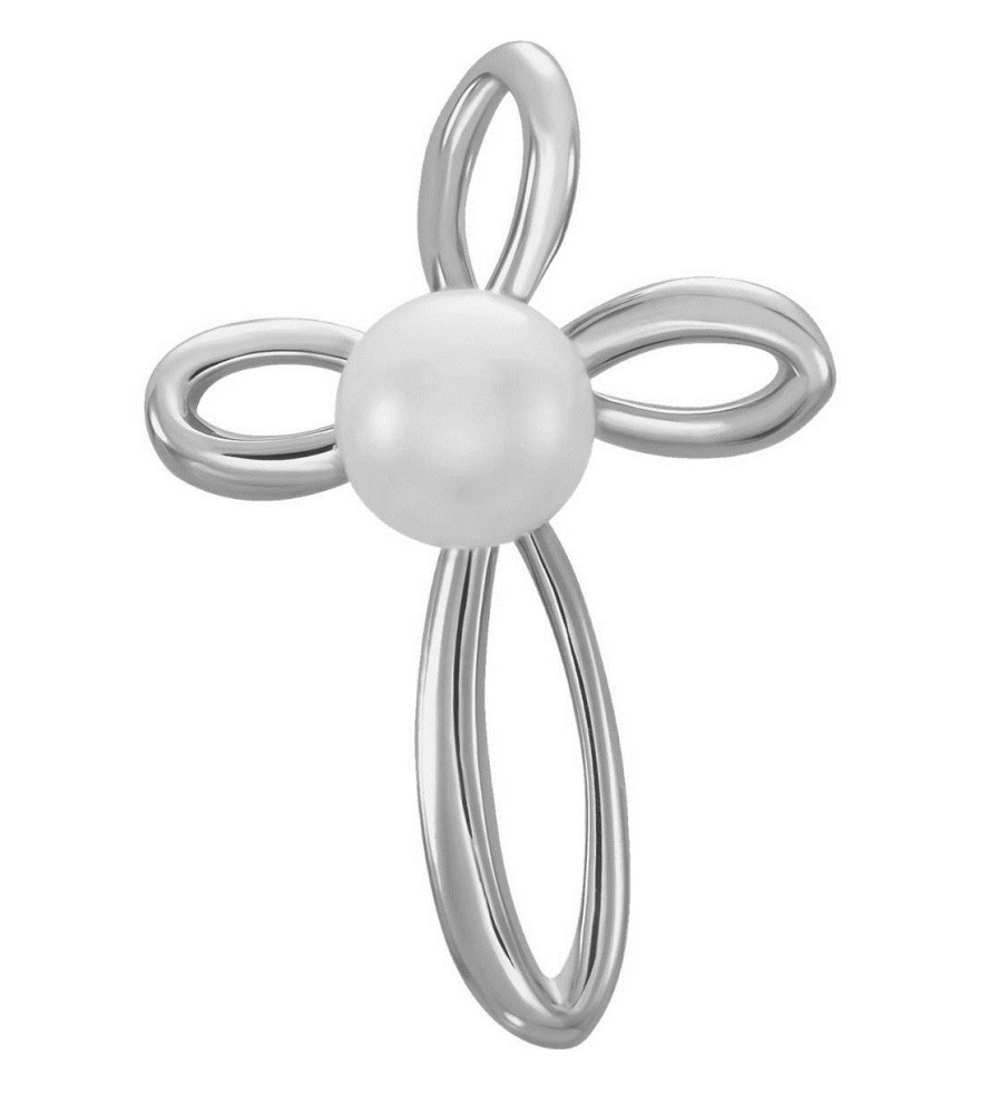  
Pearl Cross Pendant, 14k White Gold