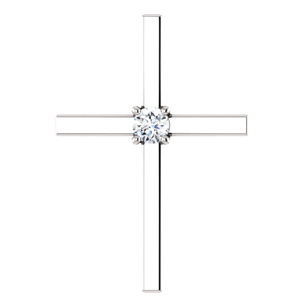  14k white gold diamond cross church pendant.