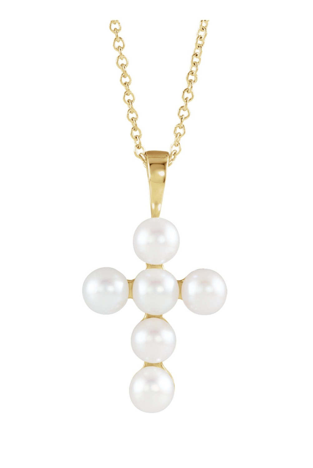 Freshwater Cultured Pearl Cross Necklace, 14K Yellow Gold