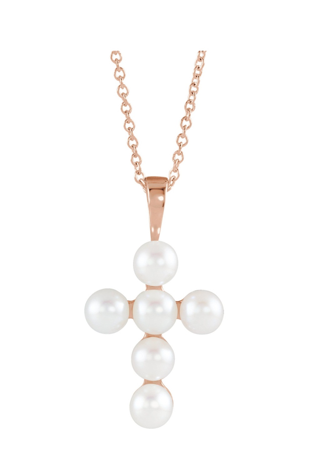 Freshwater Cultured Pearl Cross Necklace, 14K Rose Gold