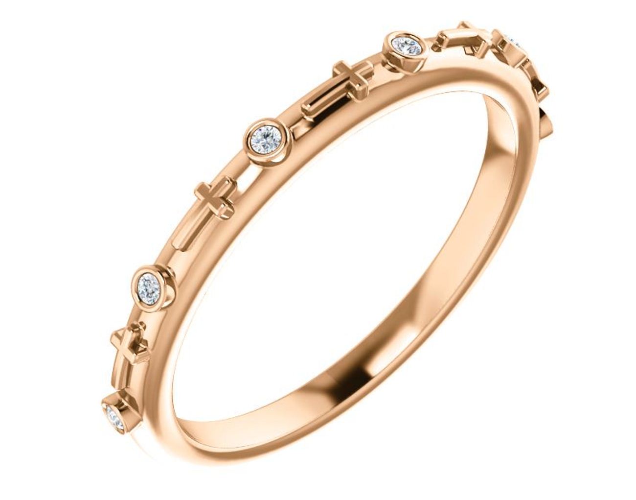 Diamond Cross Ring, 14K Rose Gold