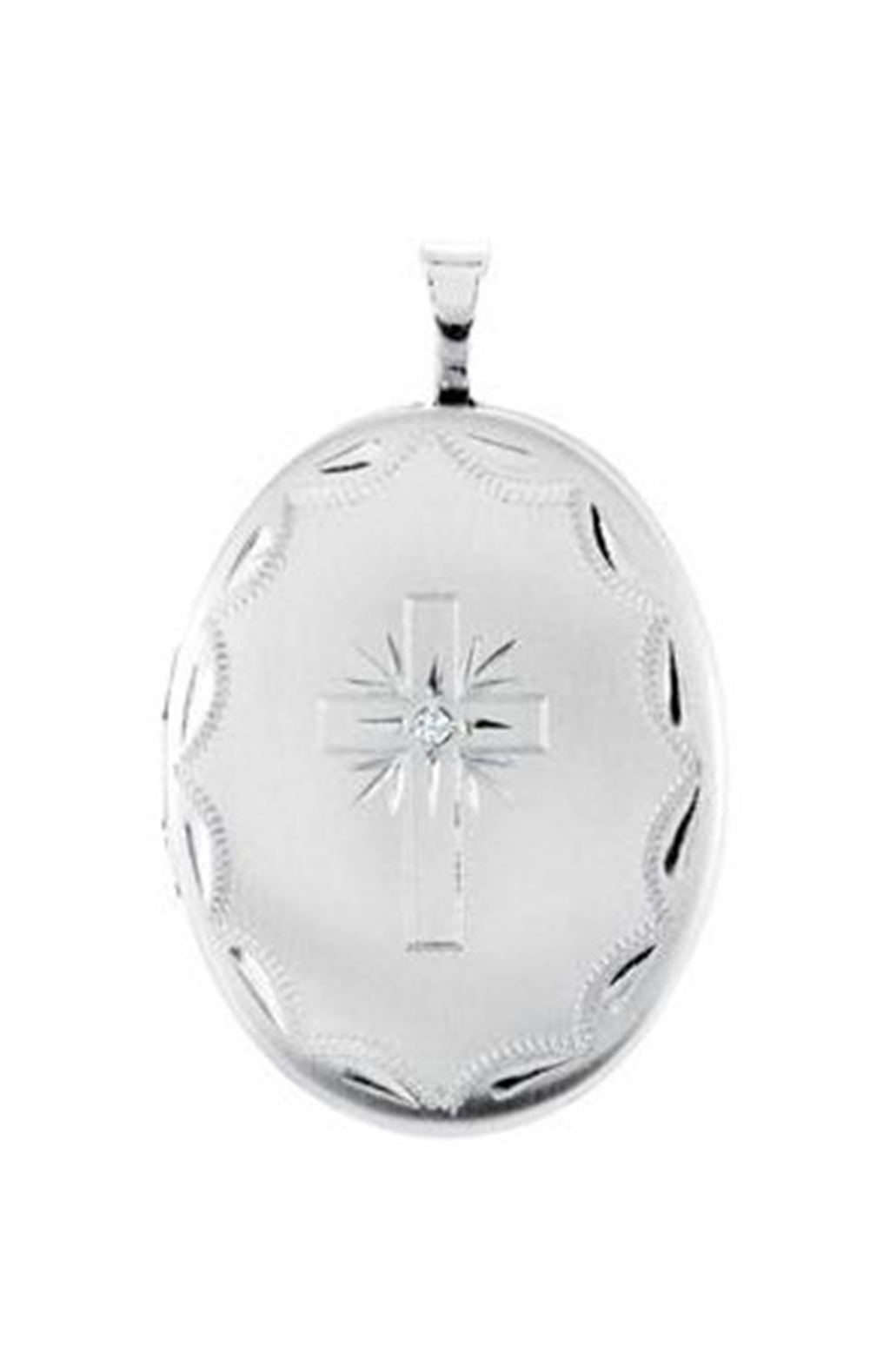 Diamond Oval Cross Sterling Silver Locket