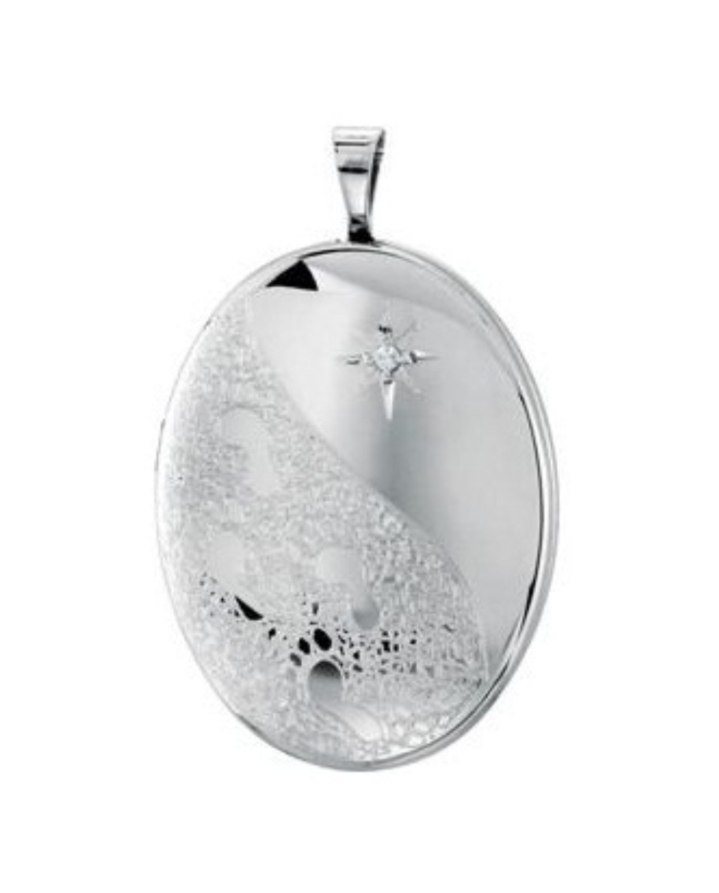 Diamond with Footprints Sterling Silver Oval Locket