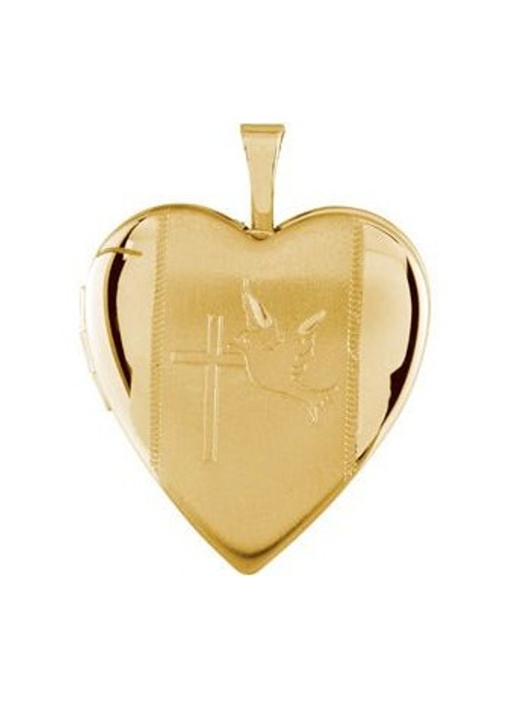 Satin-Brush Heart with Cross and Dove 14k Yellow Gold Plated Sterling Silver Locket