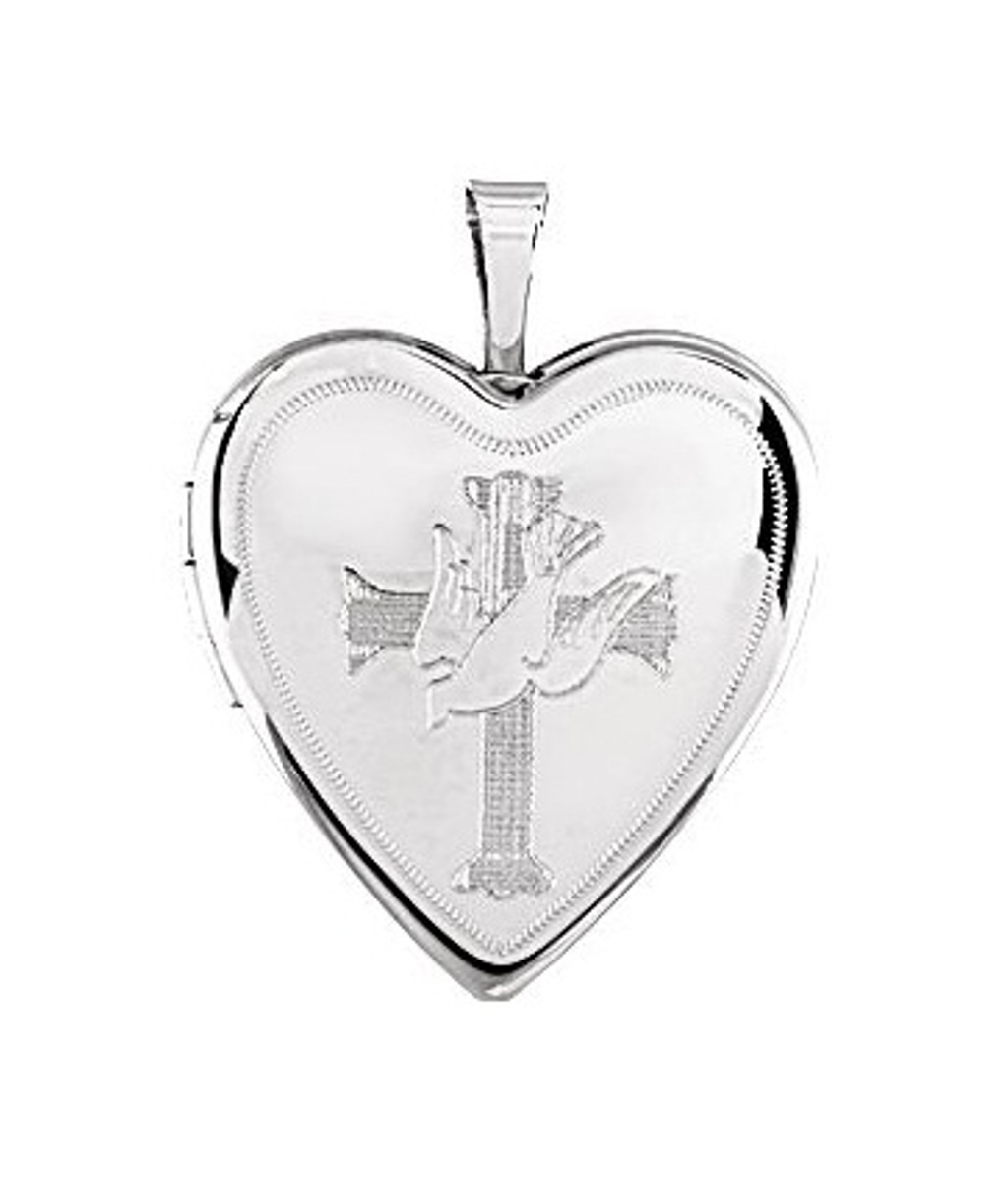 Heart with Avellan Cross and Dove Sterling Silver Locket