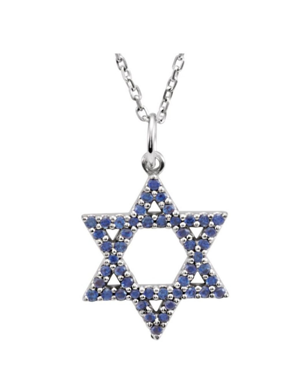 Blue Sapphire Star of David Necklace, 14K White Gold