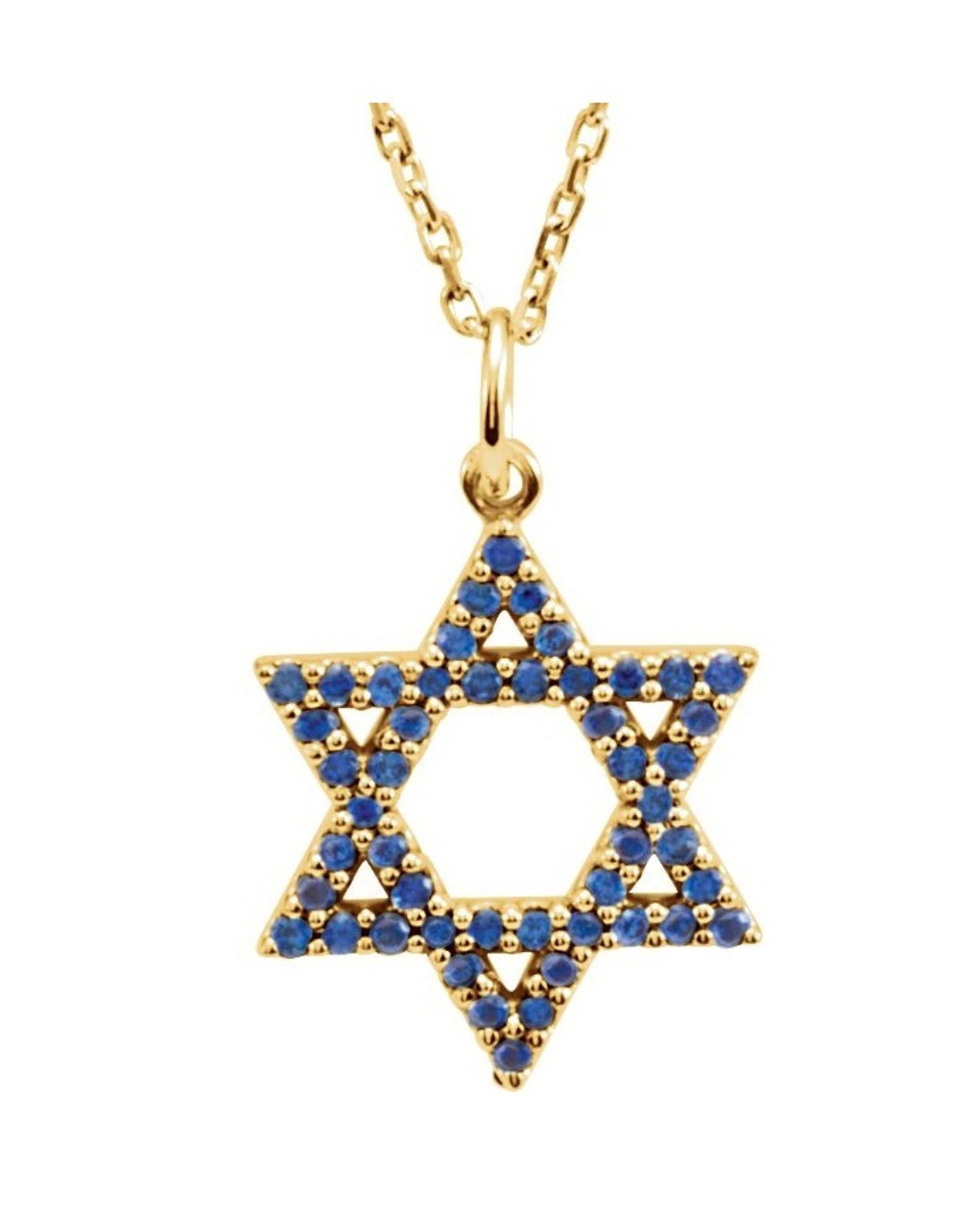 Blue Sapphire Star of David Necklace, 14K Yellow Gold