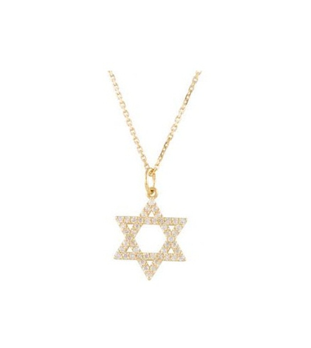 Diamond Star of David Necklace, 14K Yellow Gold